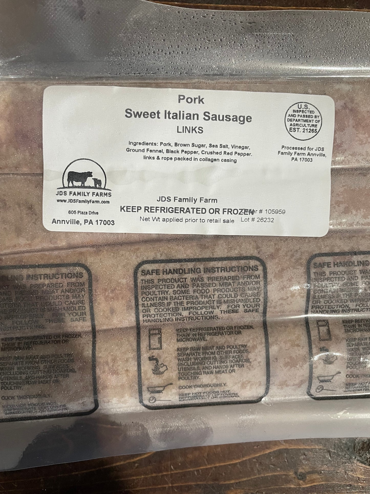 Pork Sweet Italian Sausage
